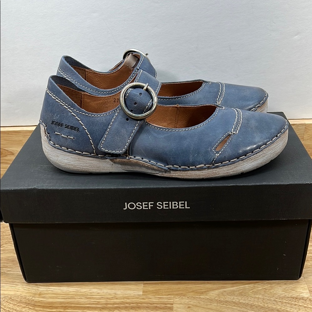 NEW Josef Seibel 36/5-5.5 Leather Germany Blue Wild Ocean Fergey Mary Jane Shoes